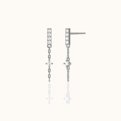 Bar Dash Mini CZ Dangle Chain Stud Earrings