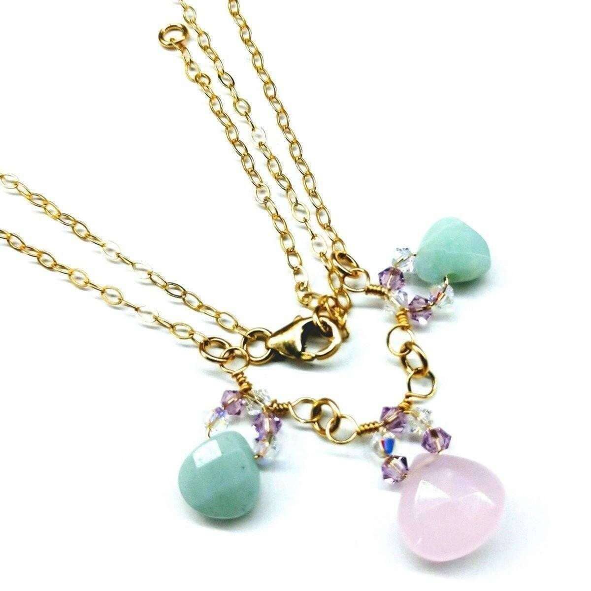Gold Filled Light Pink and Mint Chalcedony Chain Necklace