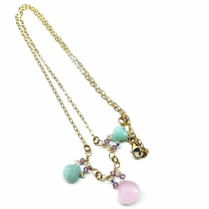 Gold Filled Light Pink and Mint Chalcedony Chain Necklace