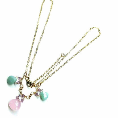 Gold Filled Light Pink and Mint Chalcedony Chain Necklace