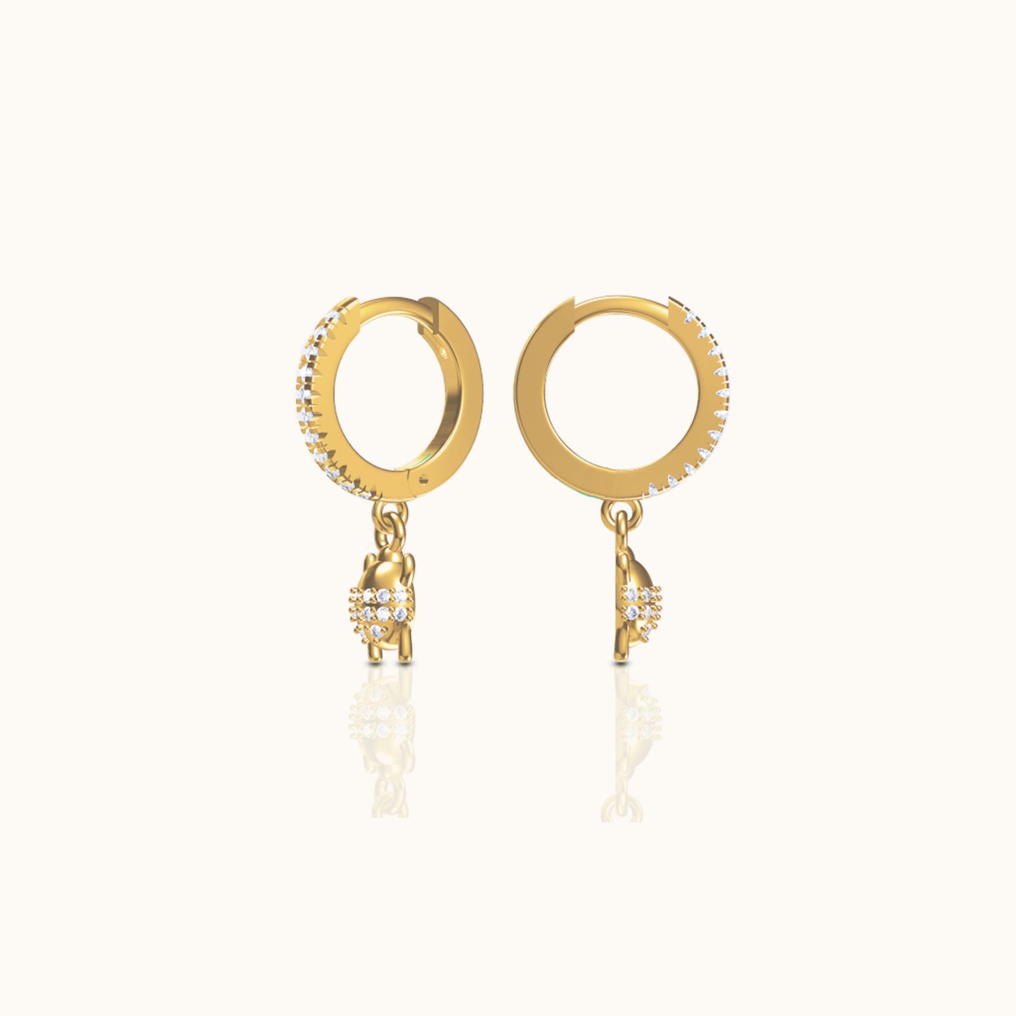 Beetle Ladybug Protection Rebirth Symbol CZ Dangle Hoop Earrings