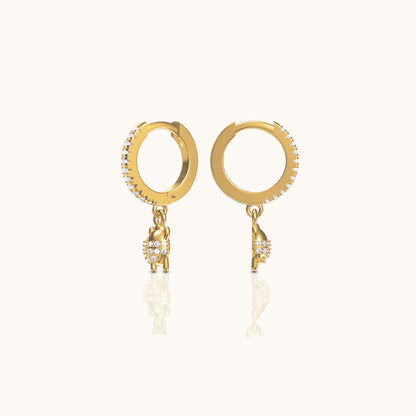 Beetle Ladybug Protection Rebirth Symbol CZ Dangle Hoop Earrings
