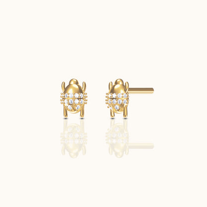 Beetle Ladybug Protection Rebirth Symbol CZ Stud Earrings