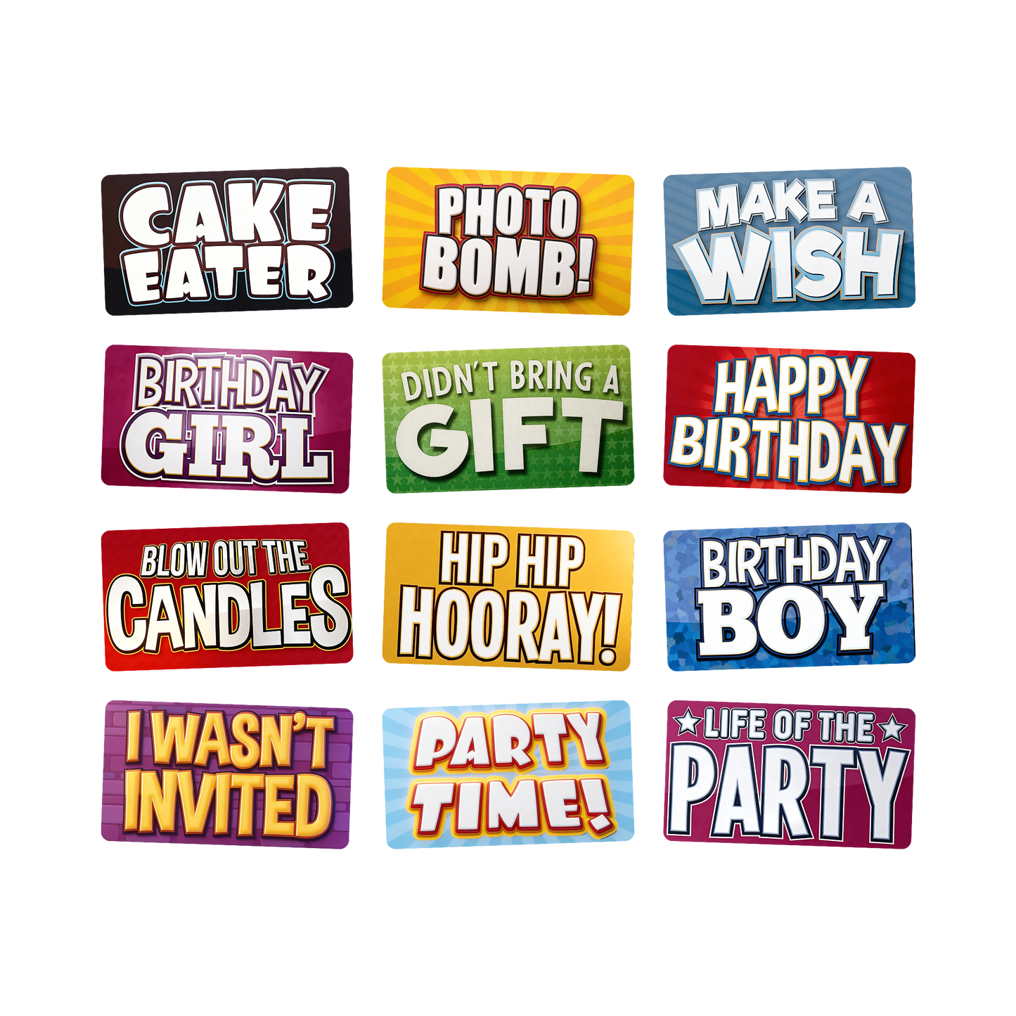 Birthday Photo Booth Props - 6 Double-Sided PVC Signs