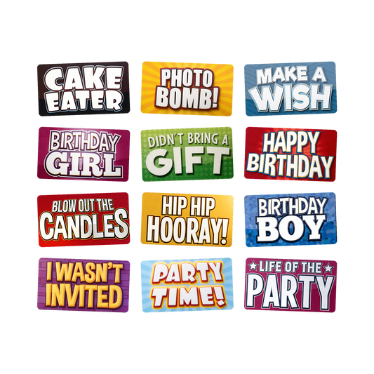Birthday Photo Booth Props - 6 Double-Sided PVC Signs