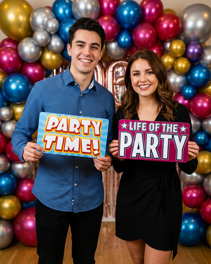 Birthday Photo Booth Props - 6 Double-Sided PVC Signs