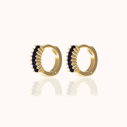 Black Baguette CZ Pave Huggie Hoop Earrings