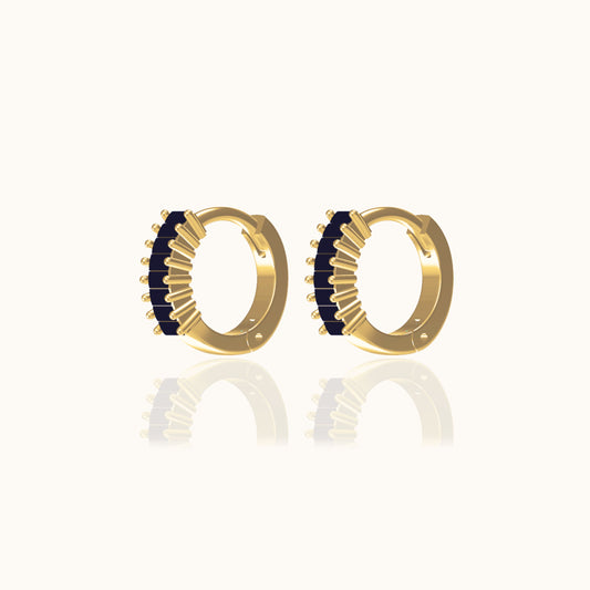 Black Baguette CZ Pave Huggie Hoop Earrings