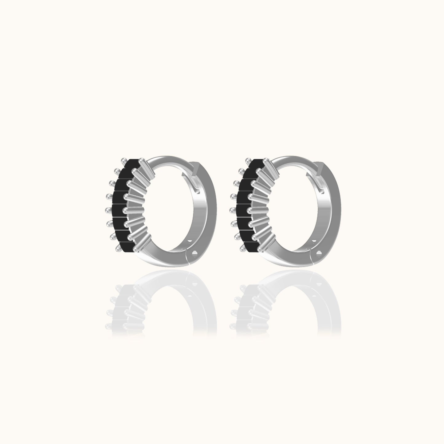 Black Baguette CZ Pave Huggie Hoop Earrings