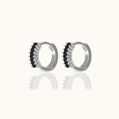 Black Baguette CZ Pave Huggie Hoop Earrings