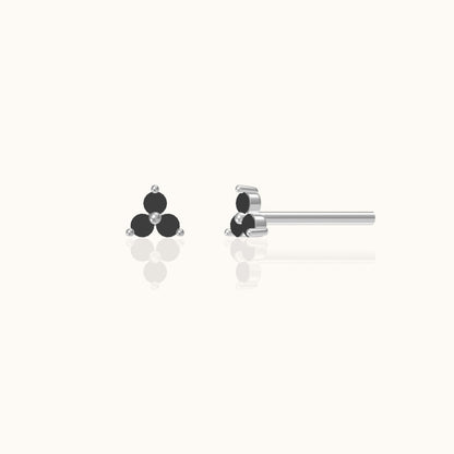 Black CZ Trefoil Stud Earrings