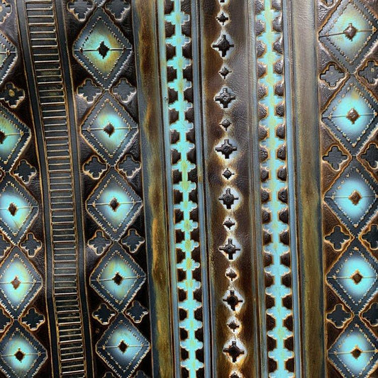 **Leather Oval Earrings Blue Navajo 224a