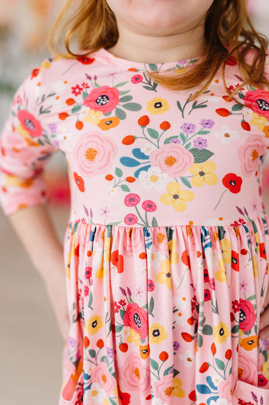 SALE Bouquet Beauty 3/4 Sleeve Pocket Twirl Dress