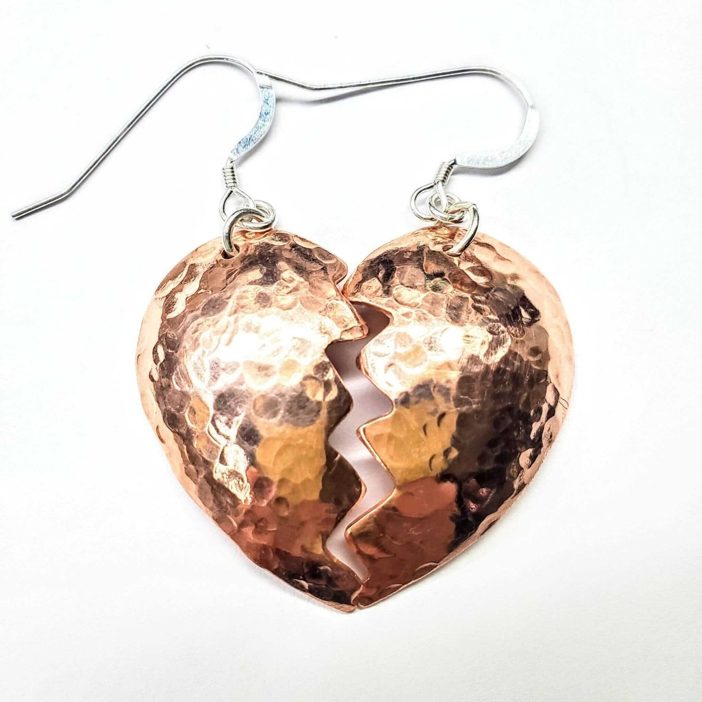 Handmade Sculpted Copper Broken Heart Earrings