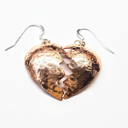 Handmade Sculpted Copper Broken Heart Earrings