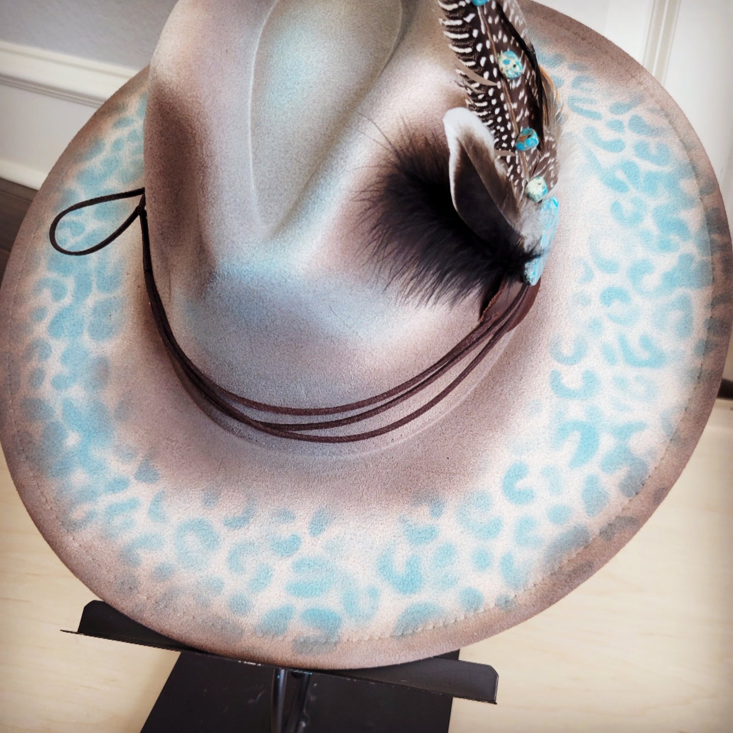 Hand-Painted Leopard Boho Western Cowgirl Hat & Band-Brown/Regalite 986t