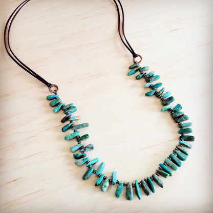 Natural Turquoise Stacked Stone Necklace with Leather Ties 263e