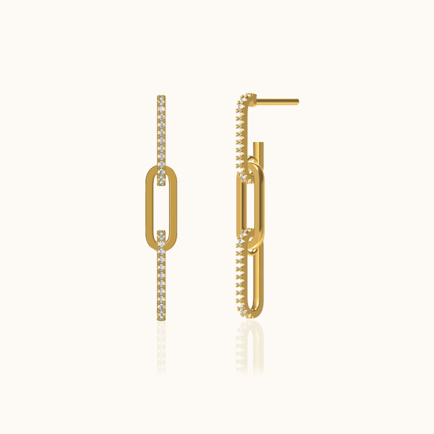 CZ Link Chain Dangle Stud Earrings