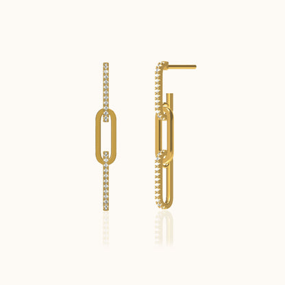 CZ Link Chain Dangle Stud Earrings