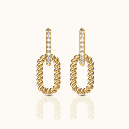 Paperclip CZ Link Chain Dangle Hoop Earrings
