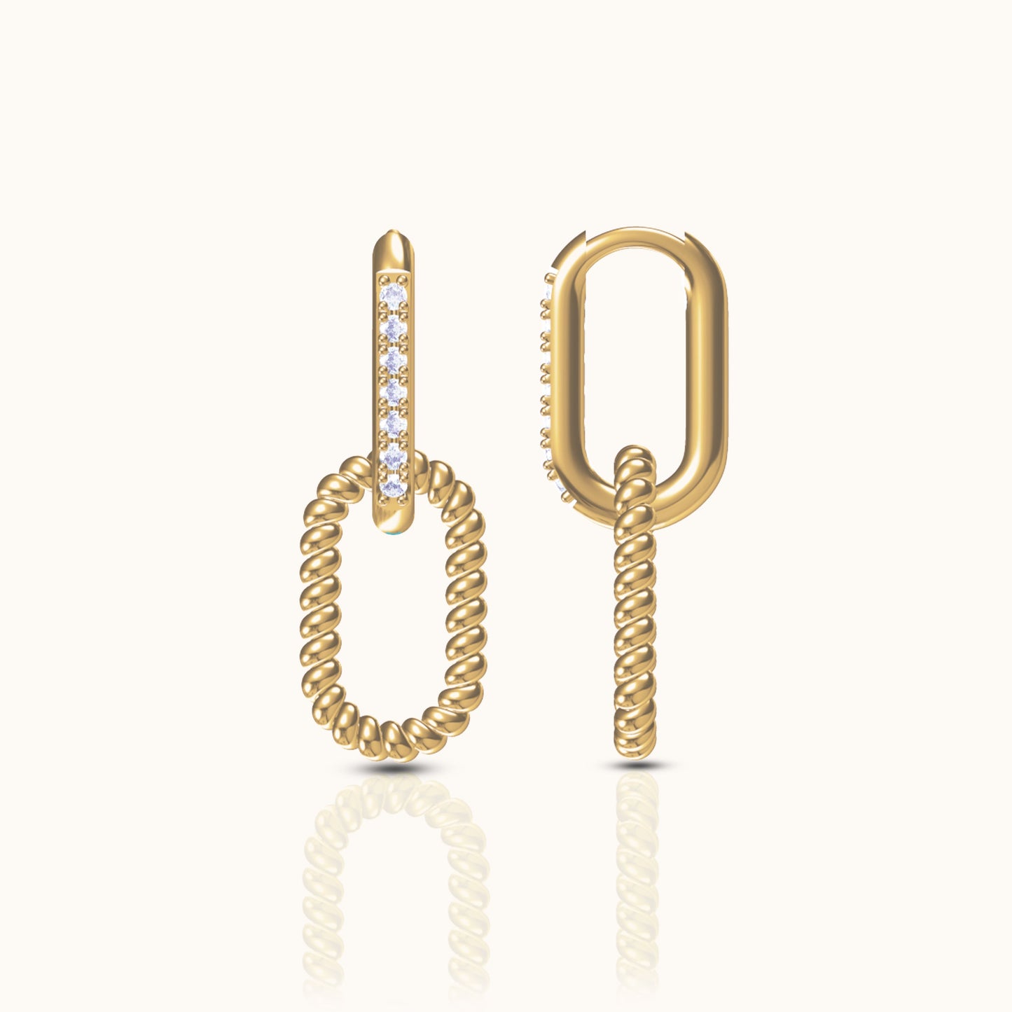 Paperclip CZ Link Chain Dangle Hoop Earrings