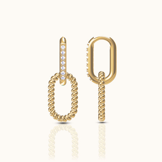 Paperclip CZ Link Chain Dangle Hoop Earrings