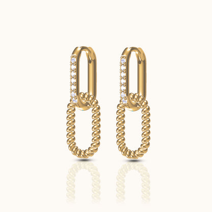 Paperclip CZ Link Chain Dangle Hoop Earrings