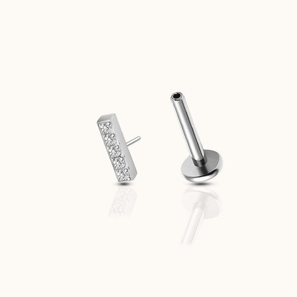 CZ Bar Threadless Labret Titanium Flat Back Earring