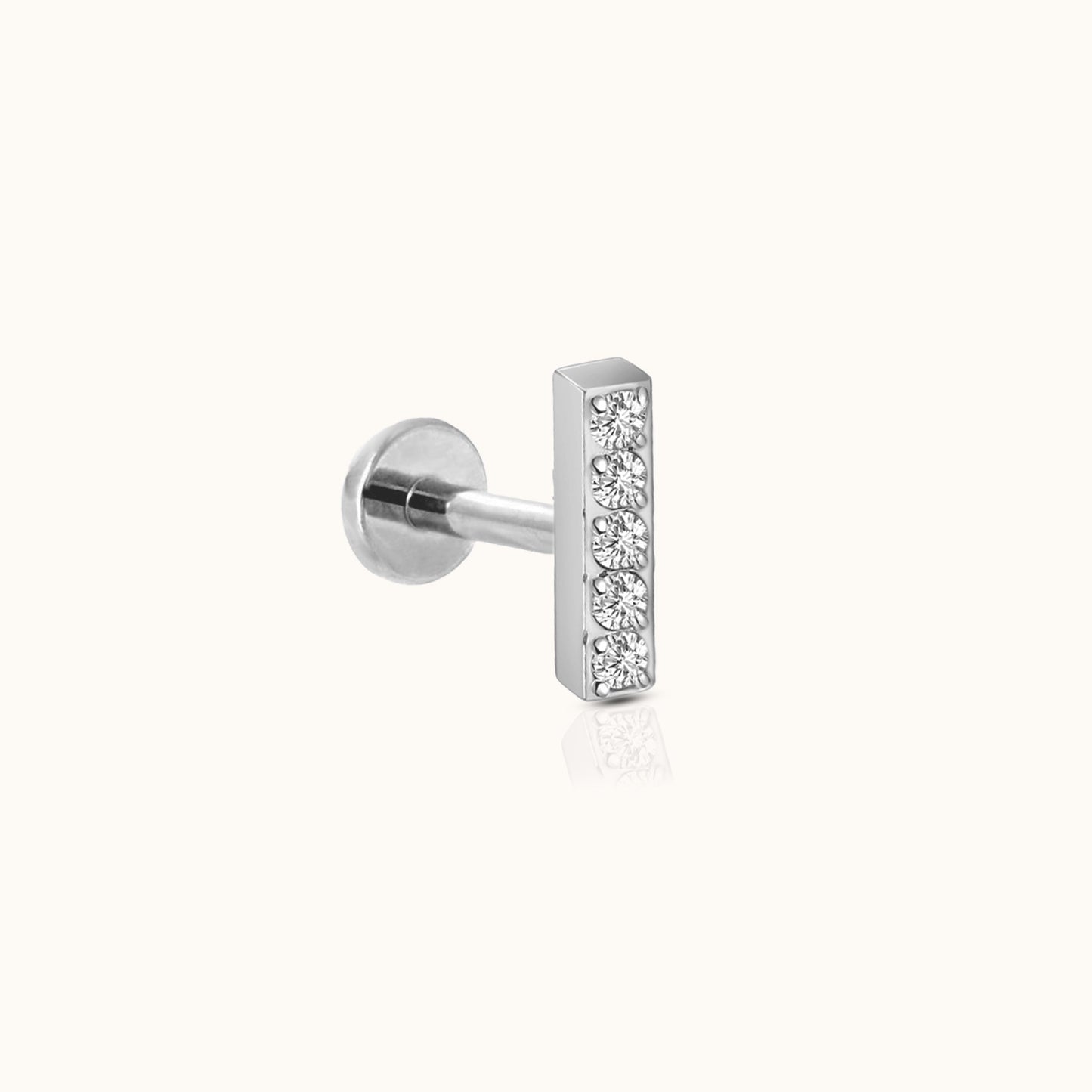 CZ Bar Threadless Labret Titanium Flat Back Earring