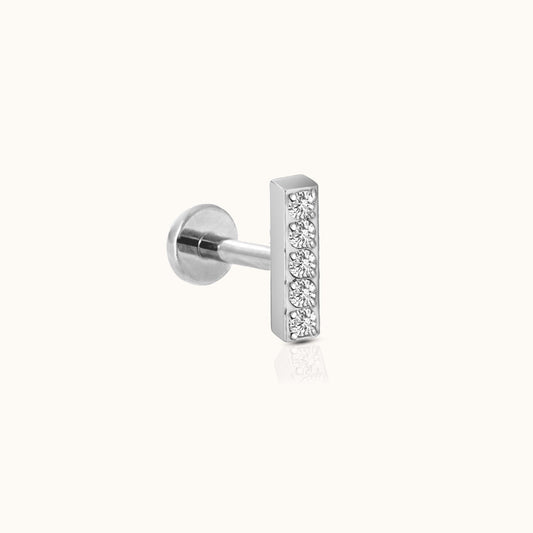 CZ Bar Threadless Labret Titanium Flat Back Earring