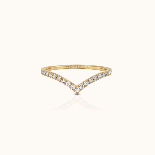CZ Wishbone Band Titanium PVD Gold Ring