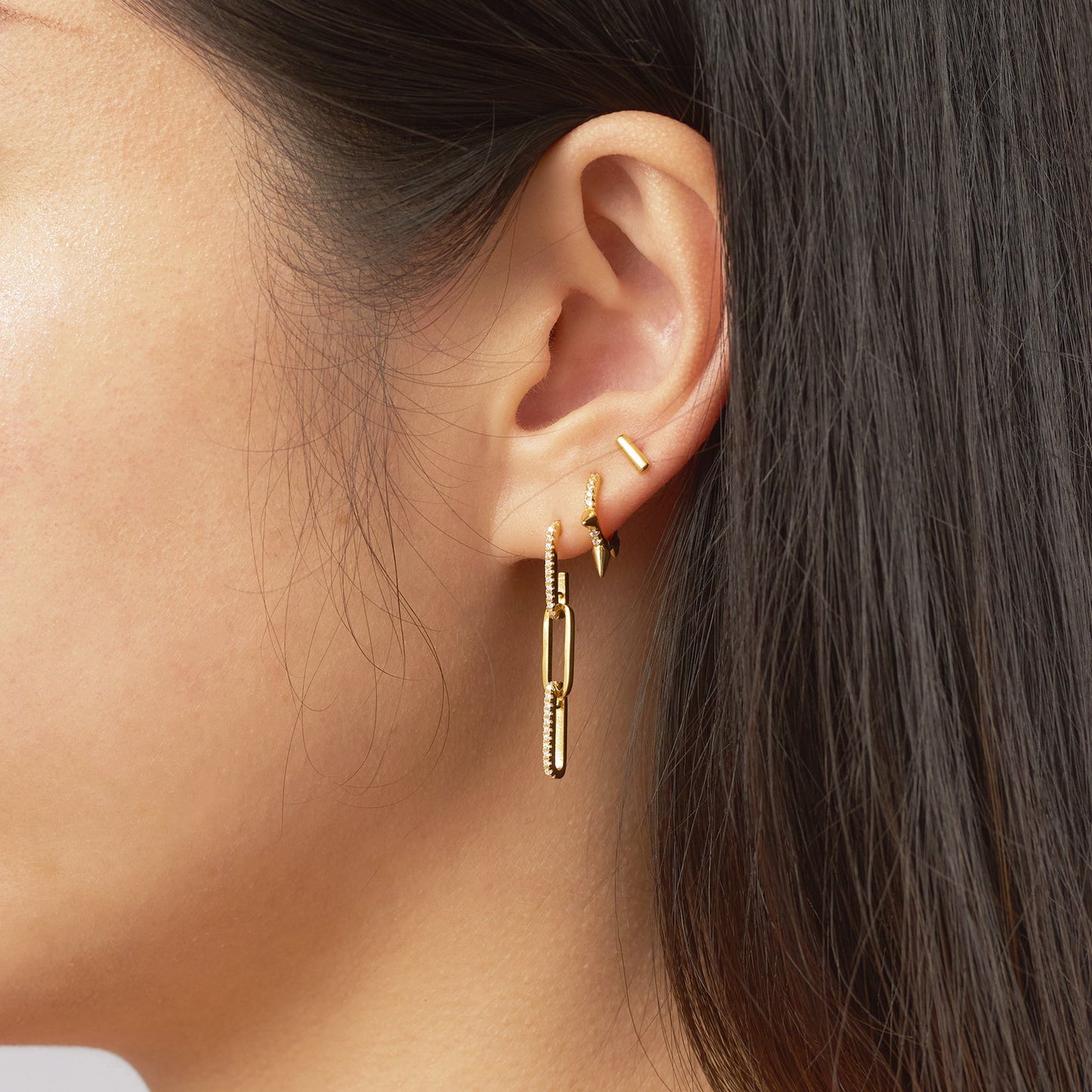 CZ Link Chain Dangle Stud Earrings