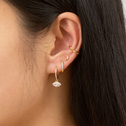 Dangle Eye CZ Pave Hoop Earrings