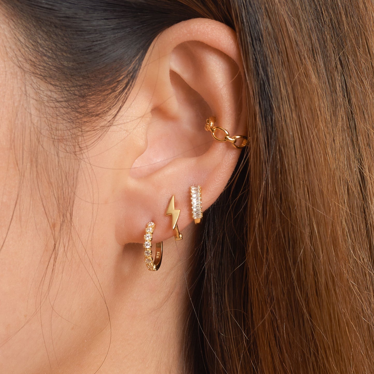 Black Baguette CZ Pave Huggie Hoop Earrings