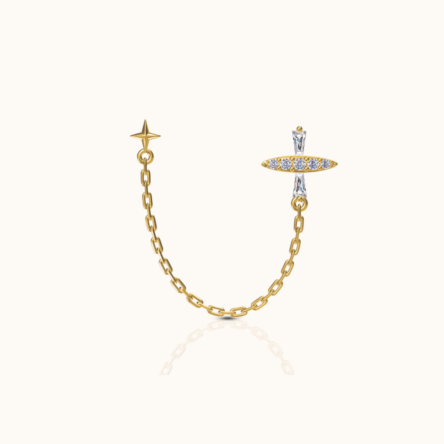 Celestial Star and Trapezoid CZ Cross Double Stud Chain Dangle Earring