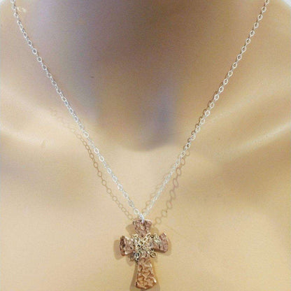 Chained Hammered Copper Cross Necklace For Him Or Her