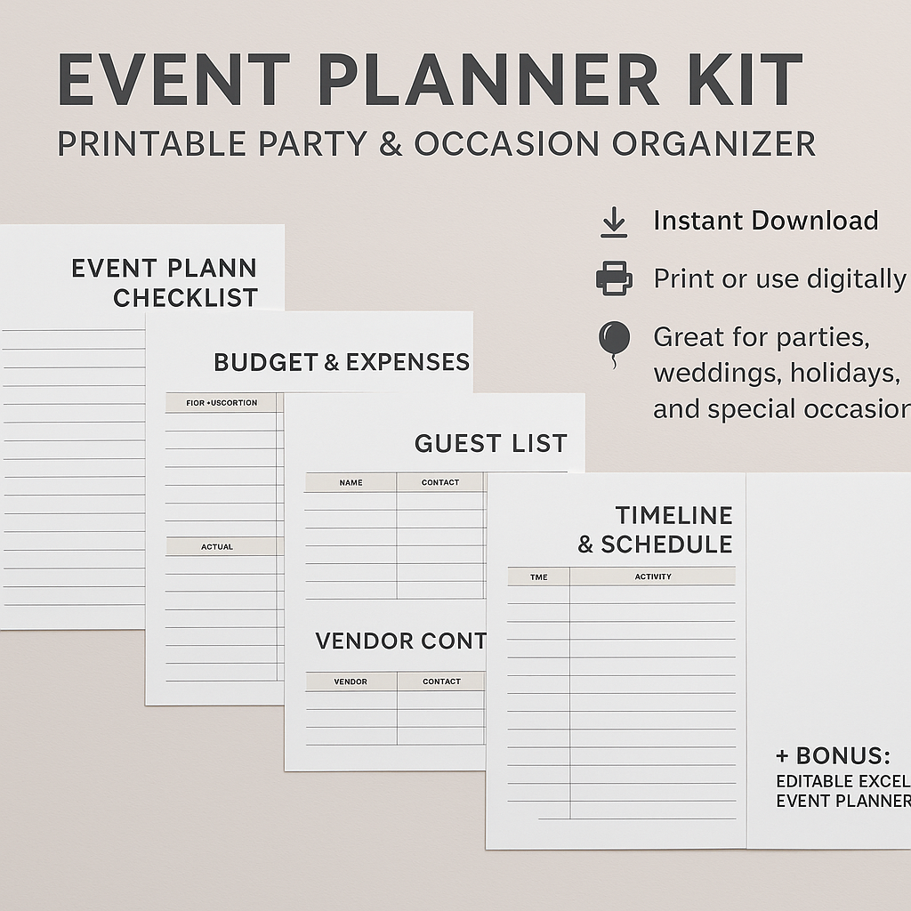 Event Planner Kit – Printable Party & Occasion Organizer