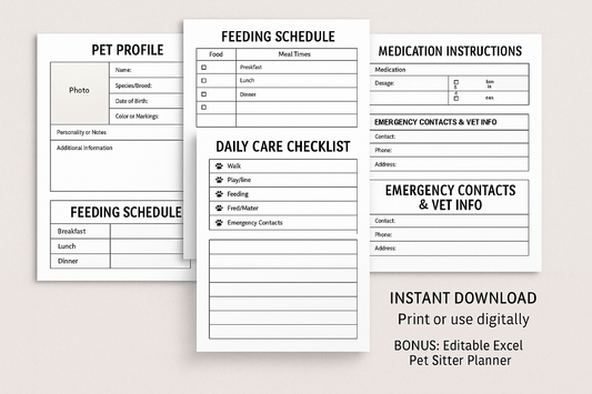 Pet Sitter Planner – Printable Pet Care Instructions