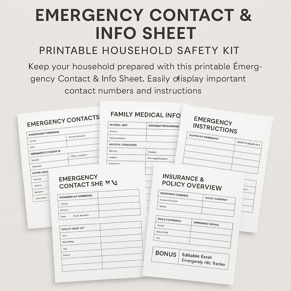 Emergency Contact & Info Sheet – Printable Household Safety Kit