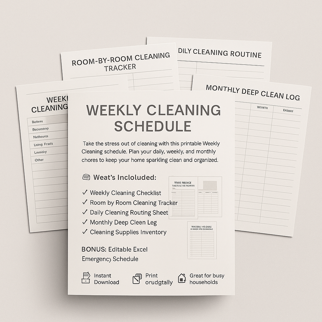 Weekly Cleaning Schedule – Printable Home Cleaning Planner