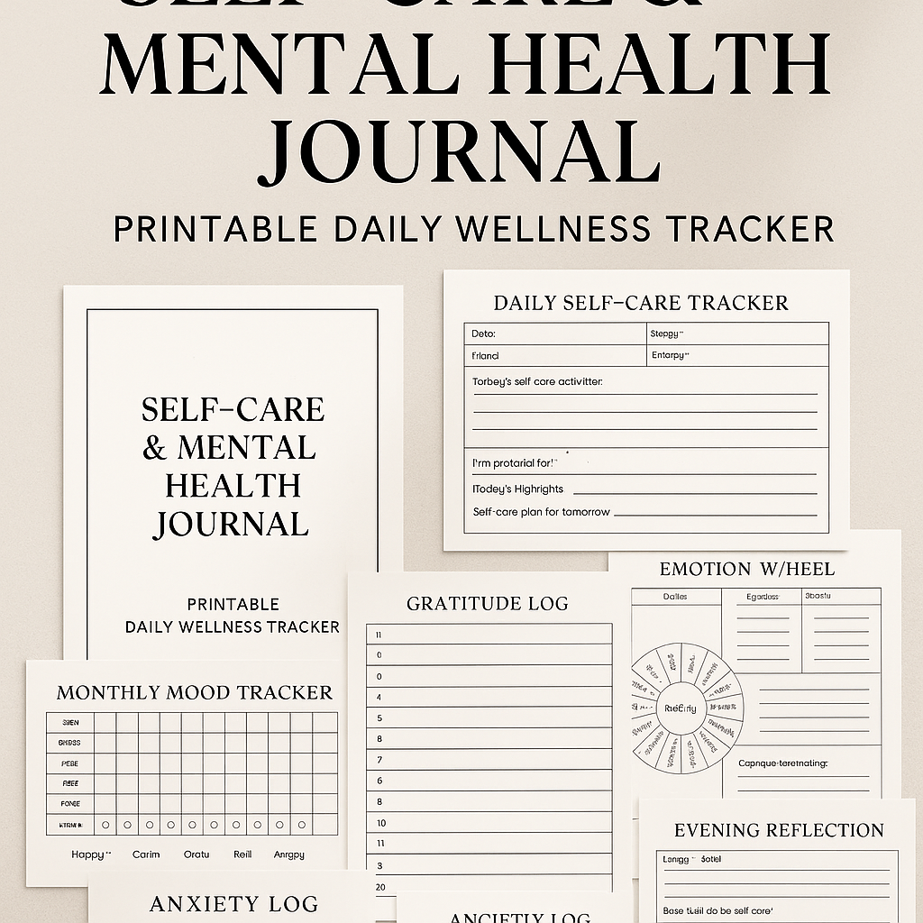 Self-Care & Mental Health Journal – 20-Page Printable Wellness Tracker (PDF Download)