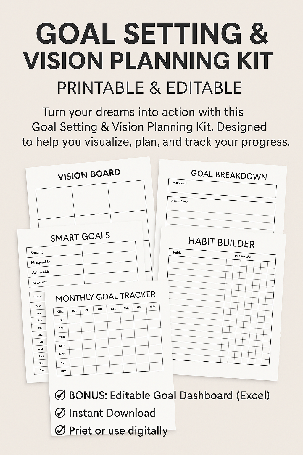 Goal Setting & Vision Planning Kit – Printable & Editable