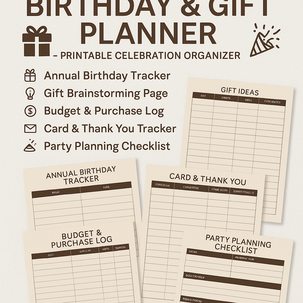 Birthday & Gift Planner – Printable Celebration Organizer