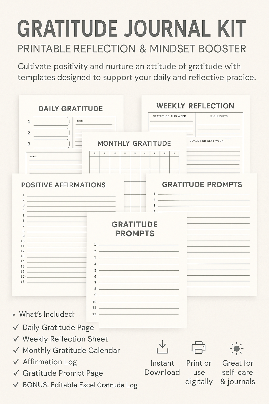 Gratitude Journal Kit – Printable Reflection & Mindset Booster