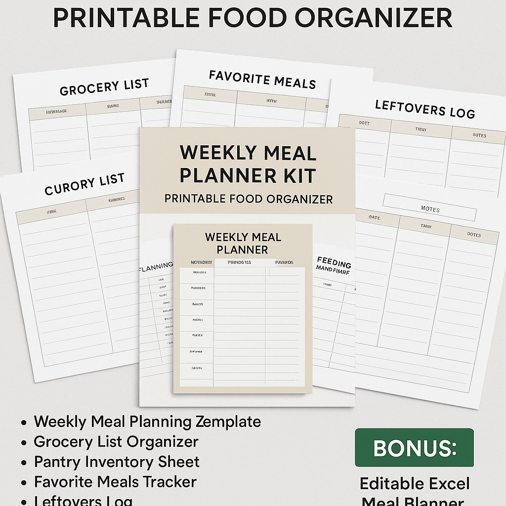 Weekly Meal Planner Kit – Printable Food Organizer