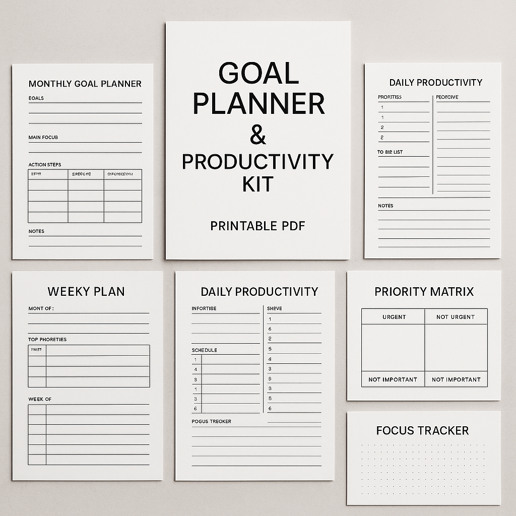 Goal Planner & Productivity Kit – Printable PDF Bundle