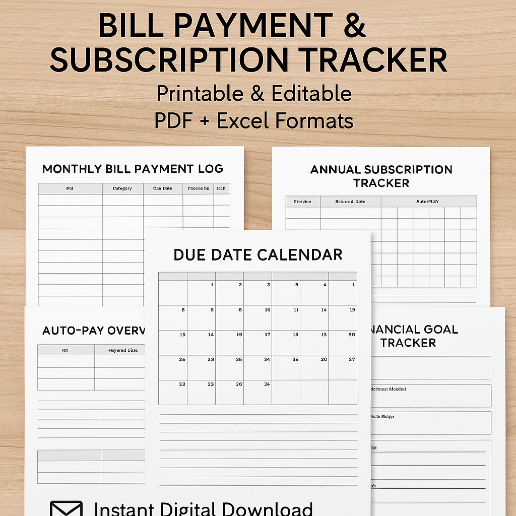 Bill Payment & Subscription Tracker – Printable & Editable