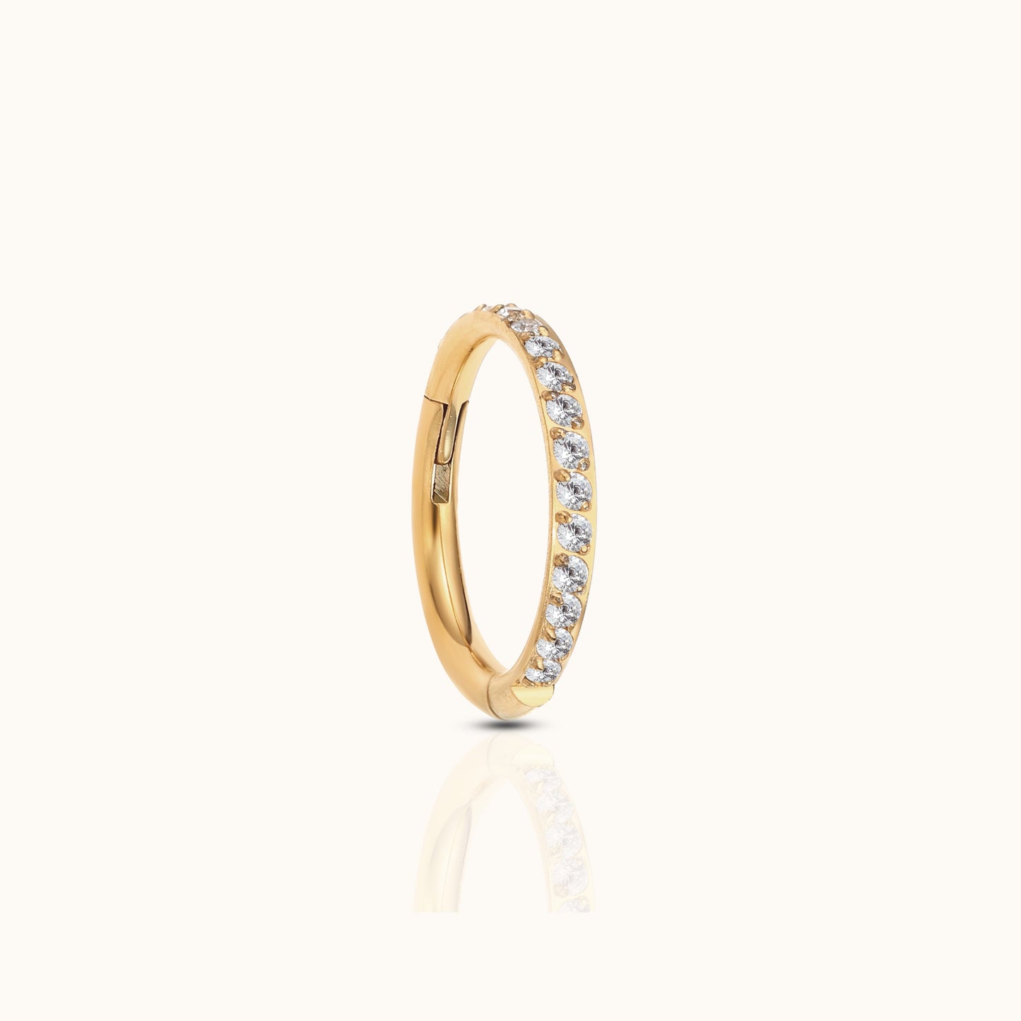Classic CZ Clicker 8mm Titanium PVD Gold Hinged Hoop Earring