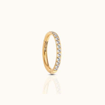 Classic CZ Clicker 8mm Titanium PVD Gold Hinged Hoop Earring