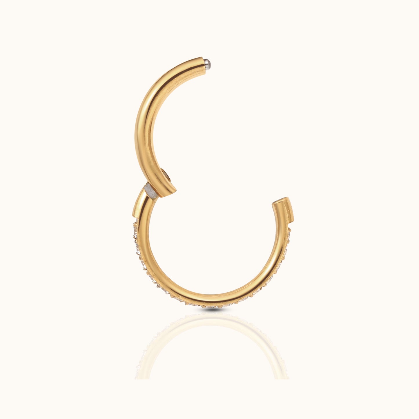 Classic CZ Clicker 8mm Titanium PVD Gold Hinged Hoop Earring